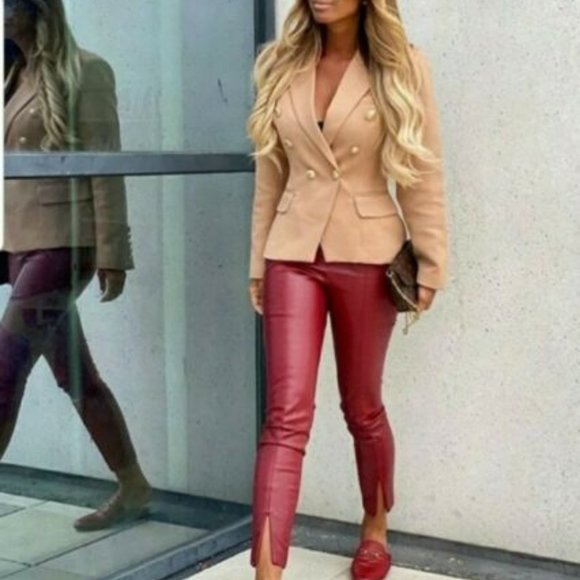 ZARA WINE RED FAUX LEATHER PANT TROUSERS $69.90 - Picture 3 of 11